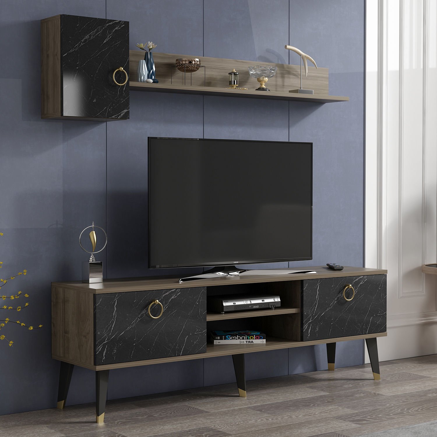 Gama Tv Ünitesi Tv Sehpası Ceviz Royal Mermer 150 cm