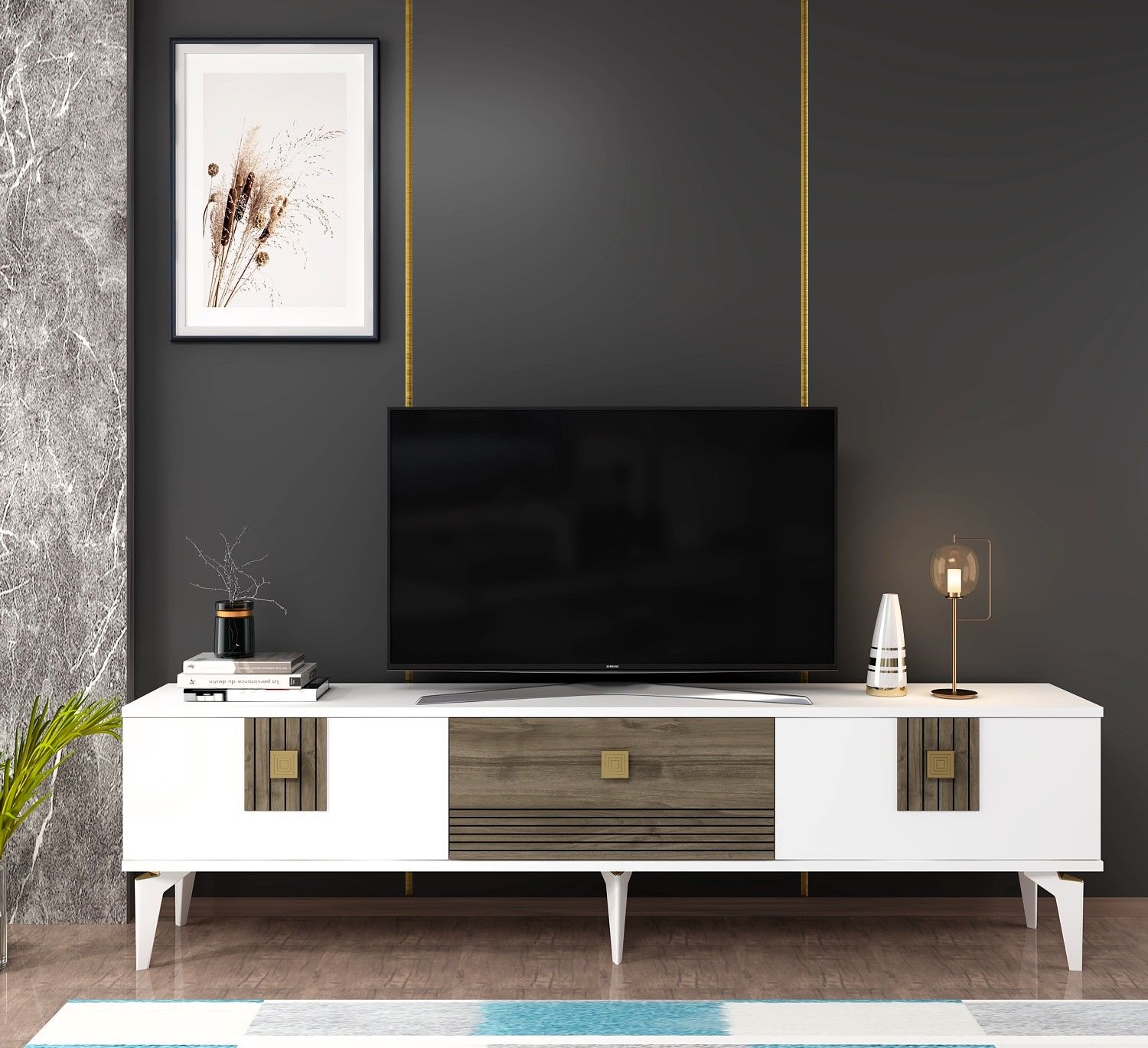 Maria Tv Sehpası Tv Ünitesi Beyaz - Ceviz