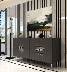 Eda Konsol Tv Sehpası Çok Amaçlı Dolap 150 cm Antrasit Gümüş