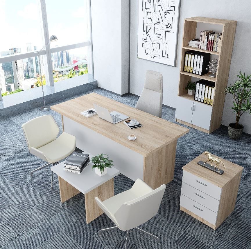 Plus 4'lü Ofis Takımı Ücretsiz Kurulum Model 7 Meşe Beyaz