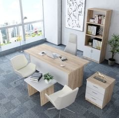 Plus 4'lü Ofis Takımı Ücretsiz Kurulum Model 7 Meşe Beyaz