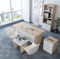 Plus 4'lü Ofis Takımı Ücretsiz Kurulum Model 7 Meşe Beyaz