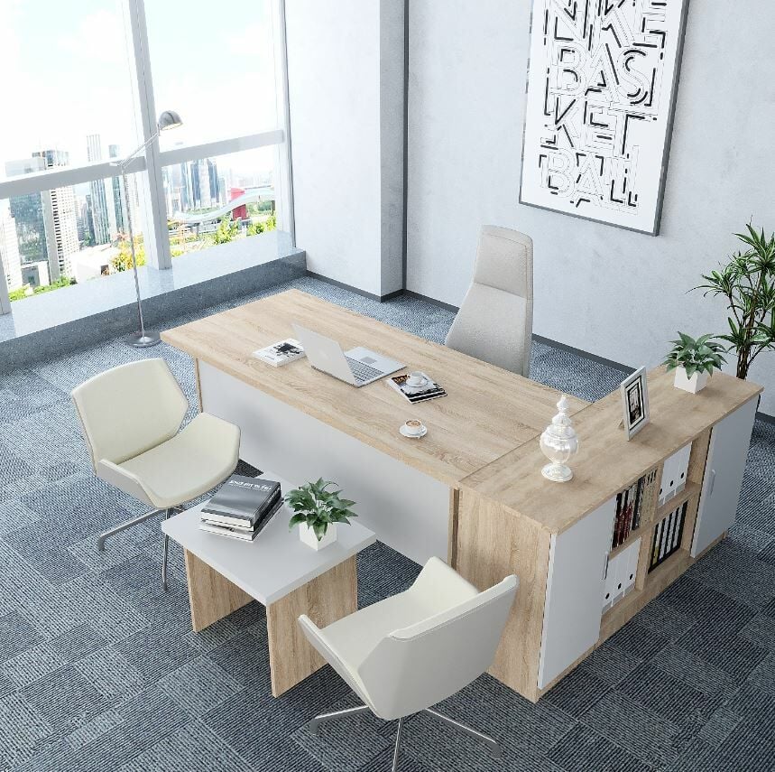 Cruz 3'lü Ofis Takımı Ücretsiz Kurulum Model 8 Meşe Beyaz