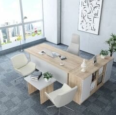 Cruz 3'lü Ofis Takımı Ücretsiz Kurulum Model 8 Meşe Beyaz