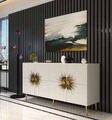 Eda Konsol Tv Sehpası Çok Amaçlı Dolap 150 cm Beyaz Altın