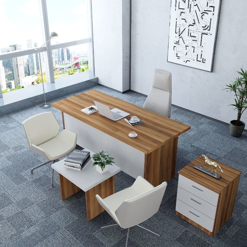 Asil 3'lü Ofis Takımı Ücretsiz Kurulum Model 9 Ceviz Beyaz