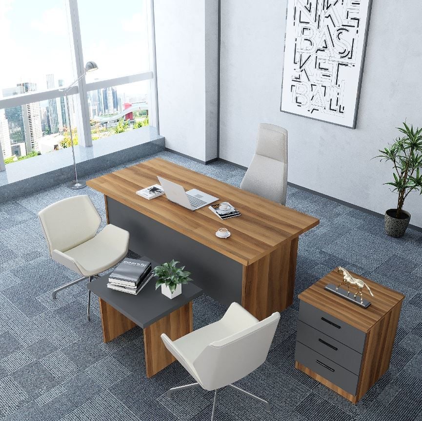 Asil 3'lü Ofis Takımı Ücretsiz Kurulum Model 9 Ceviz Füme