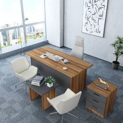 Asil 3'lü Ofis Takımı Ücretsiz Kurulum Model 9 Ceviz Füme