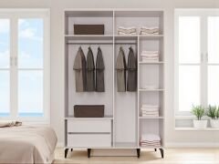 Mary 4 Kapaklı Çekmeceli Mdf Membran Dolap Reflekte Cam Gardırop Kumtaşı Montaj Dahil