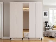 Mary 5 Kapaklı Çekmeceli Mdf Membran Dolap Reflekte Cam Gardırop Kumtaşı Montaj Dahil