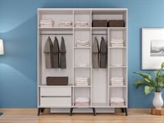 Mary 5 Kapaklı Çekmeceli Mdf Membran Dolap Reflekte Cam Gardırop Kumtaşı Montaj Dahil