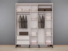 Mary 5 Kapaklı Çekmeceli Mdf Membran Dolap Reflekte Cam Gardırop Kumtaşı Montaj Dahil