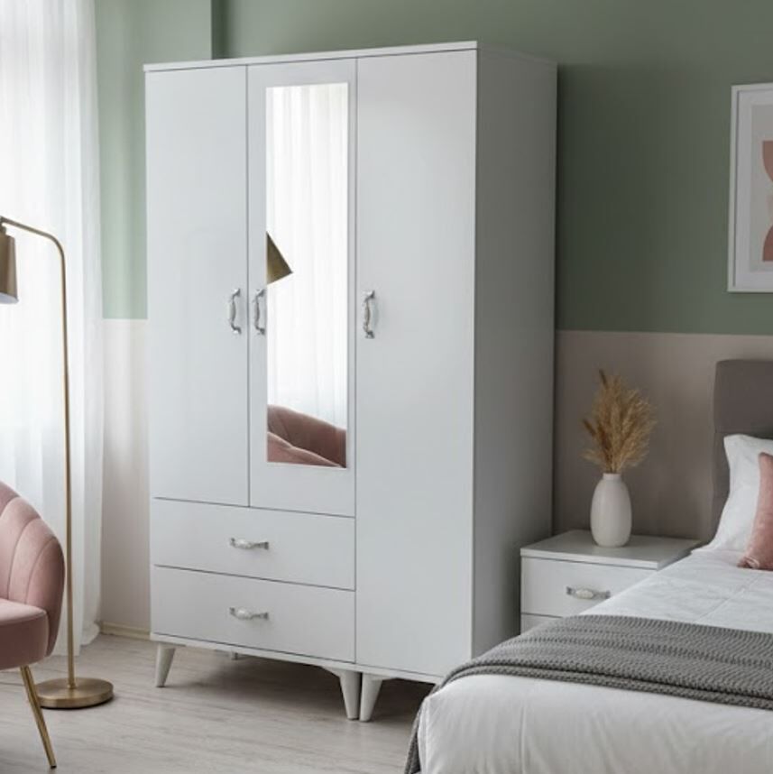 Duru 3 Kapaklı Dolap Gardırop Ücretsiz Kurulum Beyaz M2