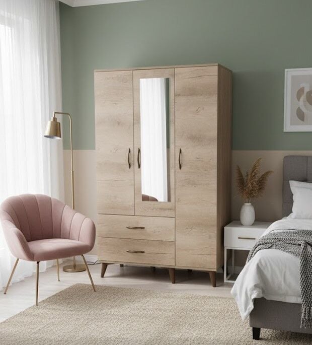 Duru 3 Kapaklı Dolap Gardırop Ücretsiz Kurulum Meşe M2