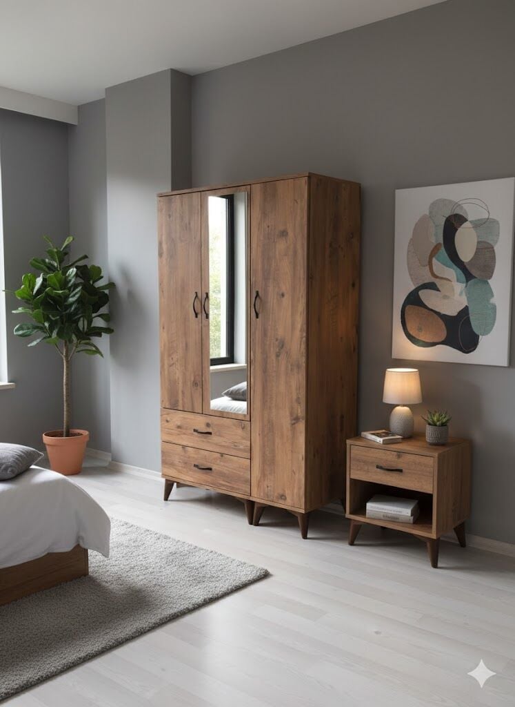 Duru 3 Kapaklı Dolap Gardırop Ücretsiz Kurulum Çam M2