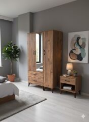 Duru 3 Kapaklı Dolap Gardırop Ücretsiz Kurulum Çam M2