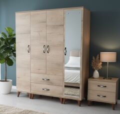 Koru 4 Kapaklı Dolap Gardırop Ücretsiz Kurulum Meşe M3