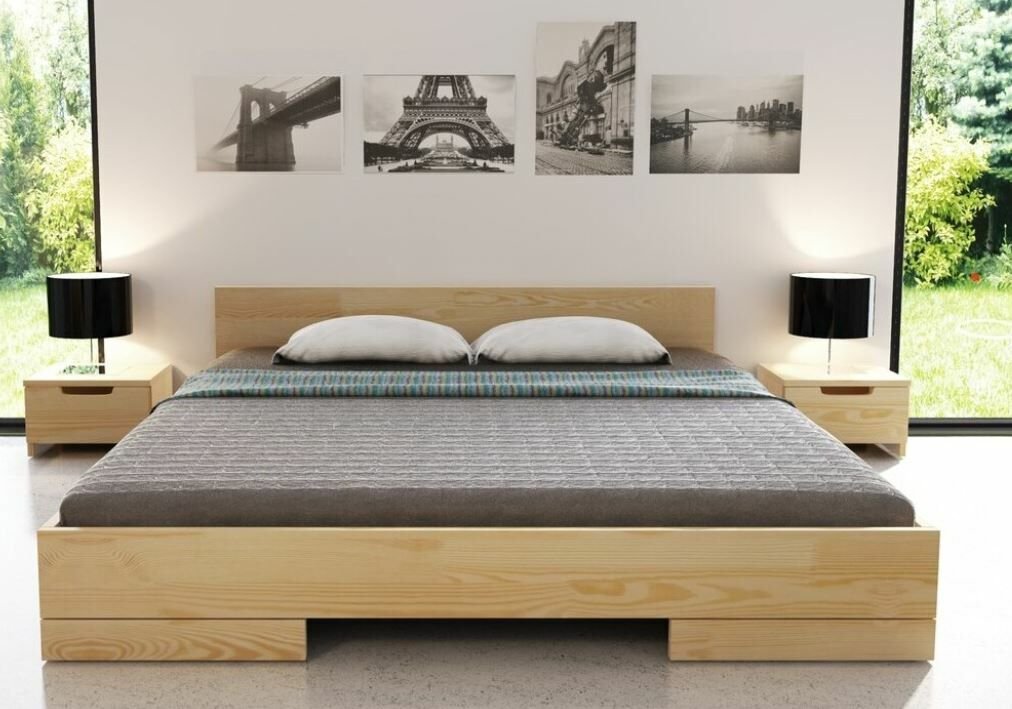 Elios İthal Çam Panel Masif Ahşap Başlıklı Karyola