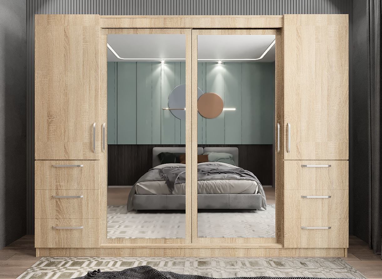 Bella Sürgü Kapaklı Dolap Gardırop Meşe - Ücretsiz Kurulum