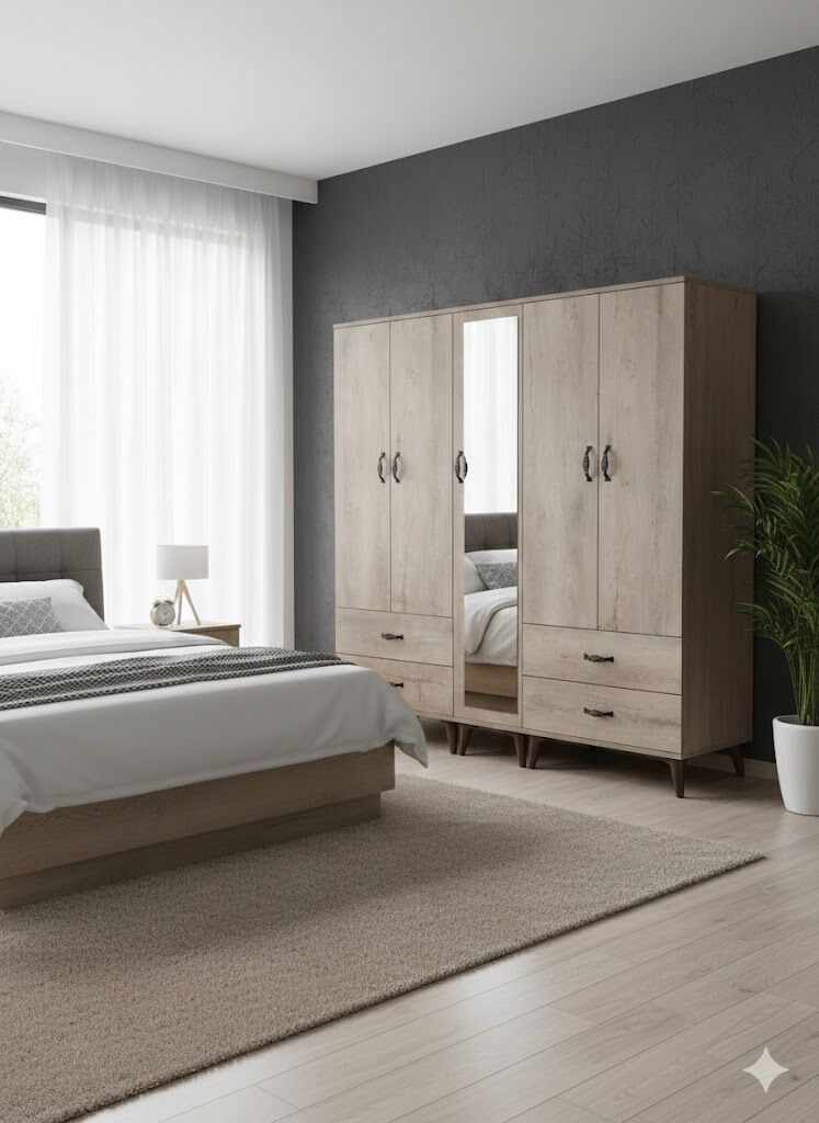 Safa 5 Kapaklı Dolap Gardırop Ücretsiz Kurulum Meşe M2