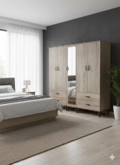 Safa 5 Kapaklı Dolap Gardırop Ücretsiz Kurulum Meşe M2