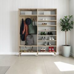 Açelya Aynalı Portmanto Vestiyer Ayakkabılık Meşe Beyaz - M2