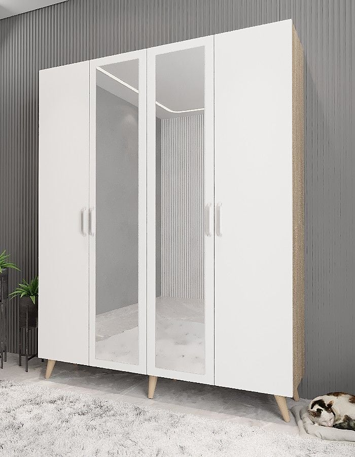 Açelya Aynalı Portmanto Vestiyer Ayakkabılık Meşe Beyaz - M2