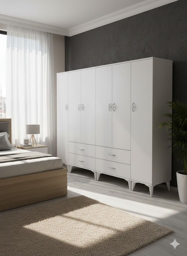 Odin 6 Kapaklı Dolap Gardırop Ücretsiz Kurulum Beyaz M1