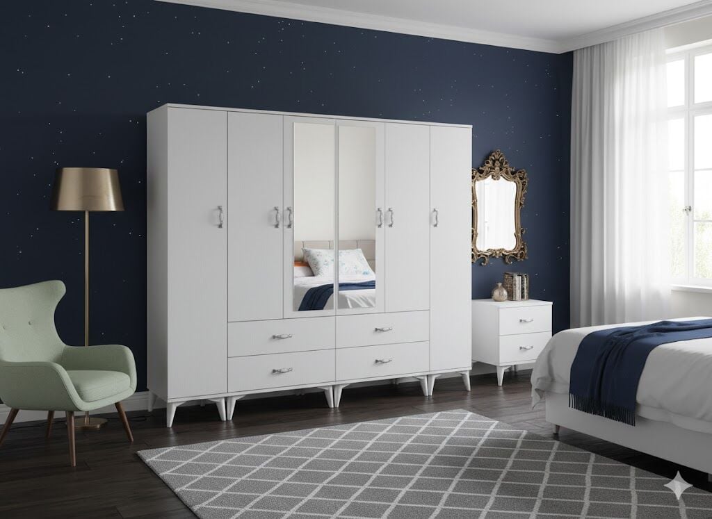 Odin 6 Kapaklı Dolap Gardırop Ücretsiz Kurulum Beyaz M2