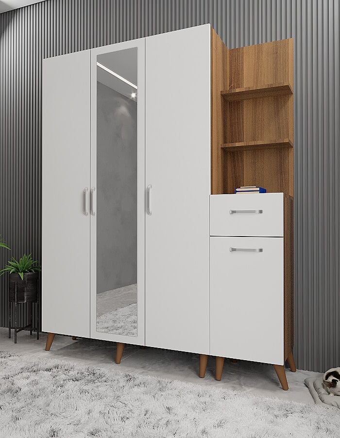 Açelya Portmanto Vestiyer Ayakkabılık Ceviz Beyaz - Ücretsiz Kurulum M3