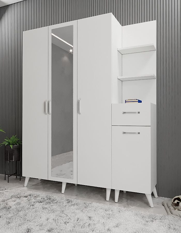 Açelya Portmanto Vestiyer Ayakkabılık - M3- Beyaz - Ücretsiz Kurulum