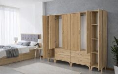 Odin 6 Kapaklı Dolap Gardırop Ücretsiz Kurulum Meşe M1