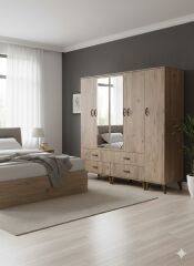 Odin 6 Kapaklı Dolap Gardırop Ücretsiz Kurulum Meşe M2