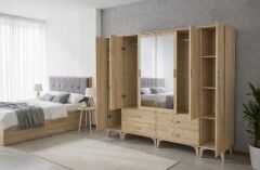 Odin 6 Kapaklı Dolap Gardırop Ücretsiz Kurulum Meşe M2