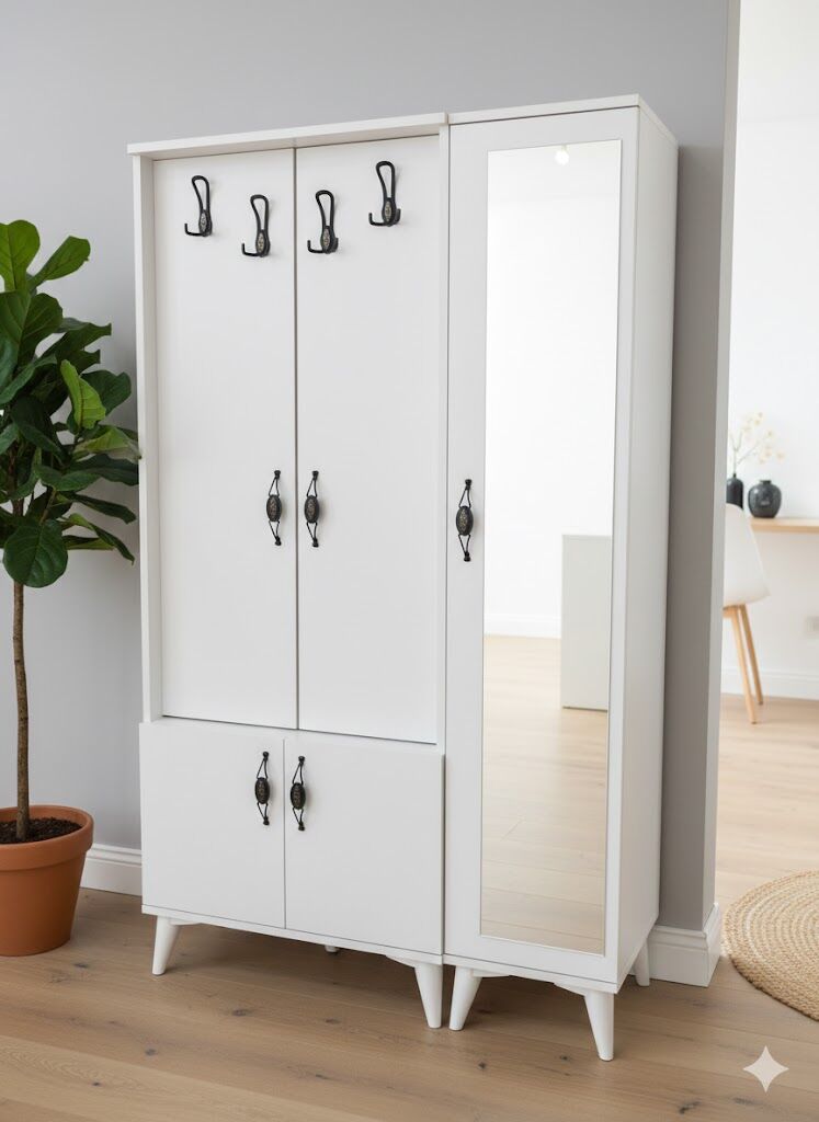 Belin 3 Kapaklı Portmanto Vestiyer Ayakkabılık Dolap Ücretsiz Kurulum Beyaz M4