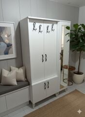 Belin 3 Kapaklı Portmanto Vestiyer Ayakkabılık Dolap Ücretsiz Kurulum Beyaz M4