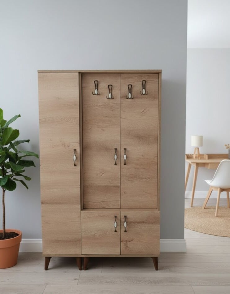 Belin 3 Kapaklı Portmanto Vestiyer Ayakkabılık Dolap Ücretsiz Kurulum Meşe M1