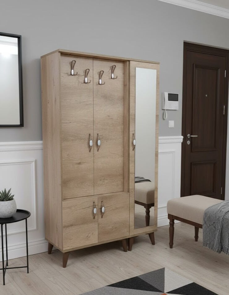 Belin 3 Kapaklı Portmanto Vestiyer Ayakkabılık Dolap Ücretsiz Kurulum Meşe M4