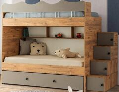 Grey Tamamı Mdf Çelik Destekli Yavrulu Ranza AC - Ücretsiz Kurulum