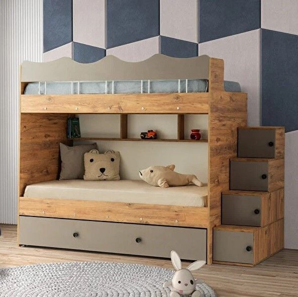 Grey Tamamı Mdf Çelik Destekli Yavrulu Ranza AC - Ücretsiz Kurulum