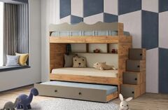 Grey Tamamı Mdf Çelik Destekli Yavrulu Ranza AC - Ücretsiz Kurulum