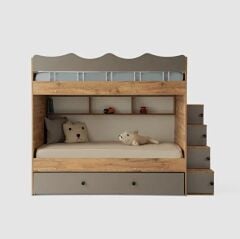 Grey Tamamı Mdf Çelik Destekli Yavrulu Ranza AC - Ücretsiz Kurulum