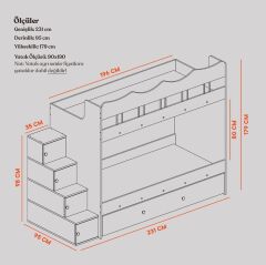 Grey Tamamı Mdf Çelik Destekli Yavrulu Ranza AC - Ücretsiz Kurulum
