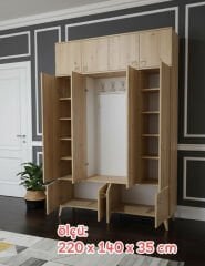 Averon Portmanto Vestiyer Ayakkabılık Dolap Ücretsiz Kurulum Meşe M2