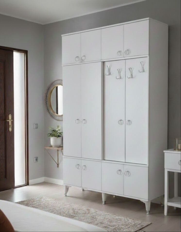 Panora 12 Kapaklı Portmanto Vestiyer Ayakkabılık Dolap Ücretsiz Kurulum Beyaz M1