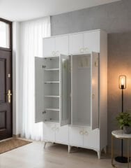 Panora 12 Kapaklı Portmanto Vestiyer Ayakkabılık Dolap Ücretsiz Kurulum Beyaz M2