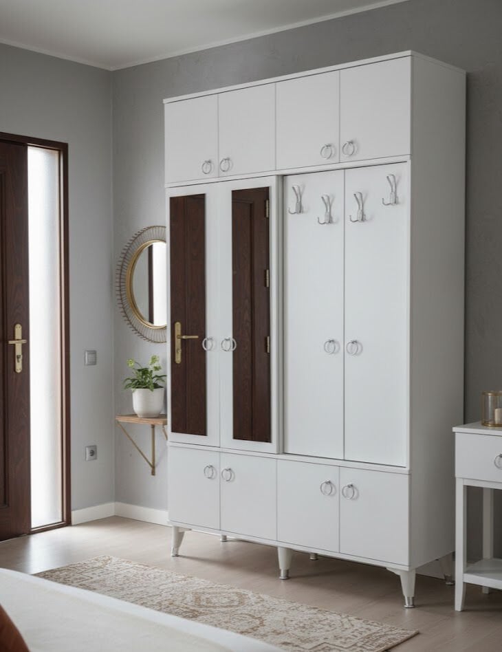 Panora 12 Kapaklı Portmanto Vestiyer Ayakkabılık Dolap Ücretsiz Kurulum Beyaz M2