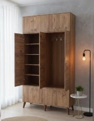 Panora 12 Kapaklı Portmanto Vestiyer Ayakkabılık Dolap Ücretsiz Kurulum Meşe M1