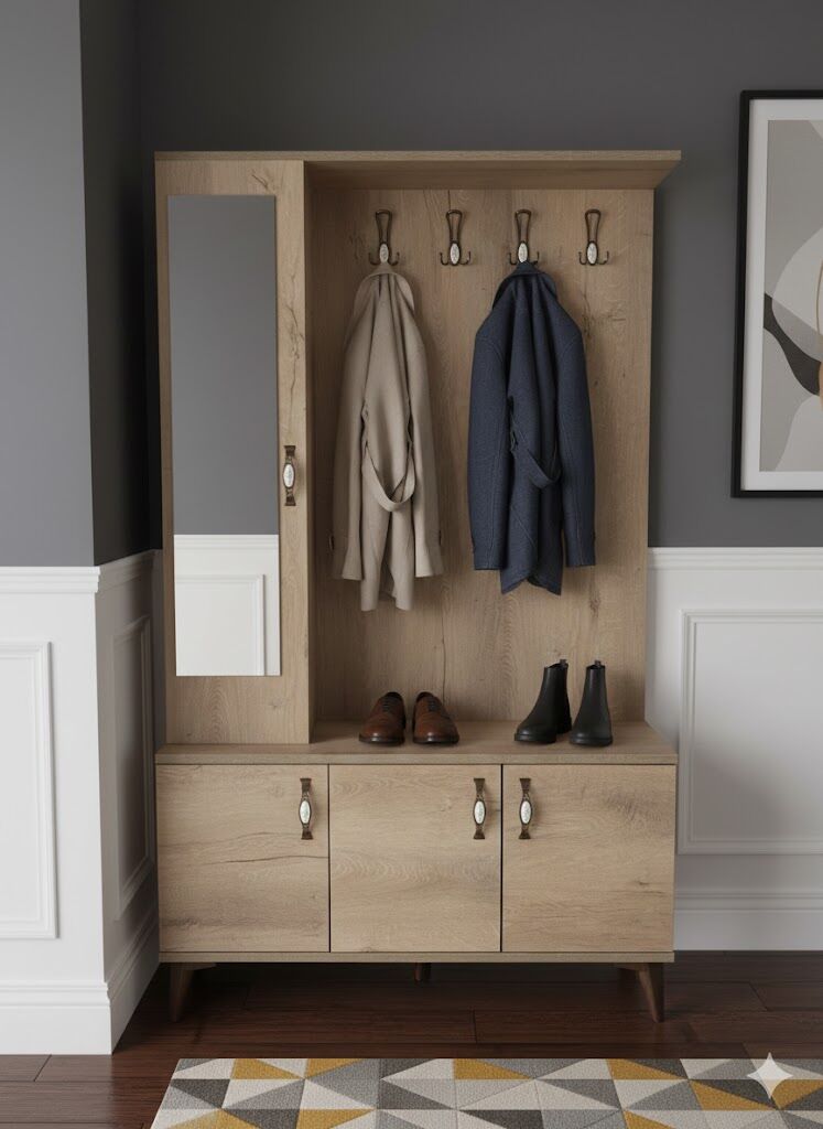 Duo 3 Kapaklı Portmanto Vestiyer Ayakkabılık Dolap Ücretsiz Kurulum Meşe M1