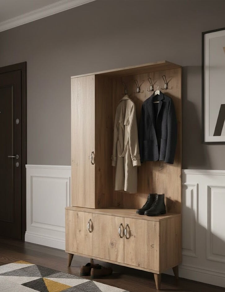 Duo 3 Kapaklı Portmanto Vestiyer Ayakkabılık Dolap Ücretsiz Kurulum Meşe M2